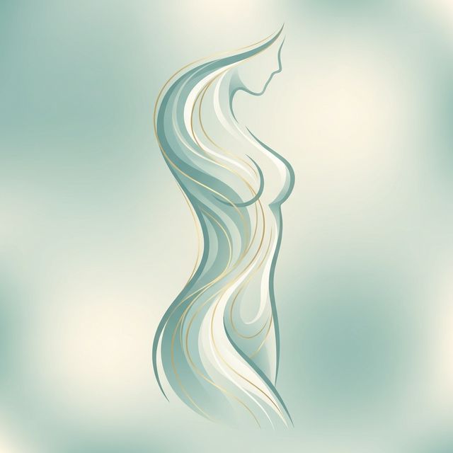 Abdominoplastia - Arte abstracto de silueta corporal con ondas doradas